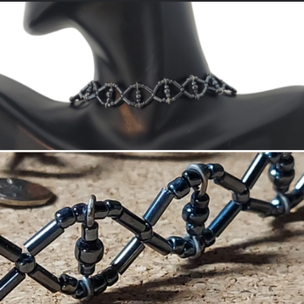 N1307 NWT Panama Jack Hematite Beaded Choker Necklace